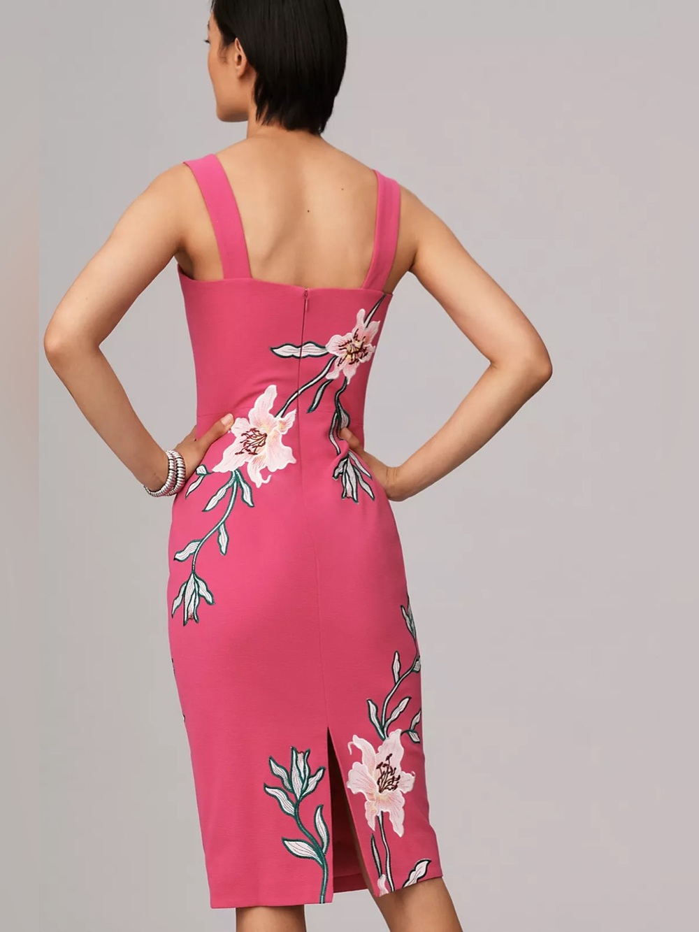Dress the Population Nicole Floral Tropical Fuchsia Cocktail Dress L - Picture 3 of 16